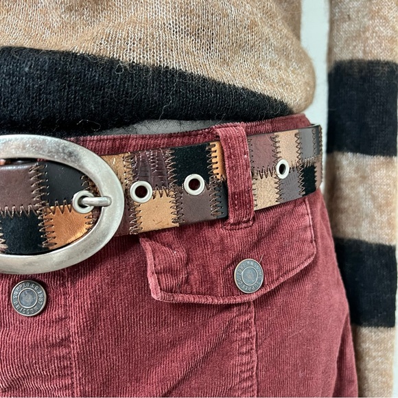 Fossil Vintage Y2K Patchwork Genuine Leather Boho Hippie Belt 🤎✨ - Picture 3 of 14